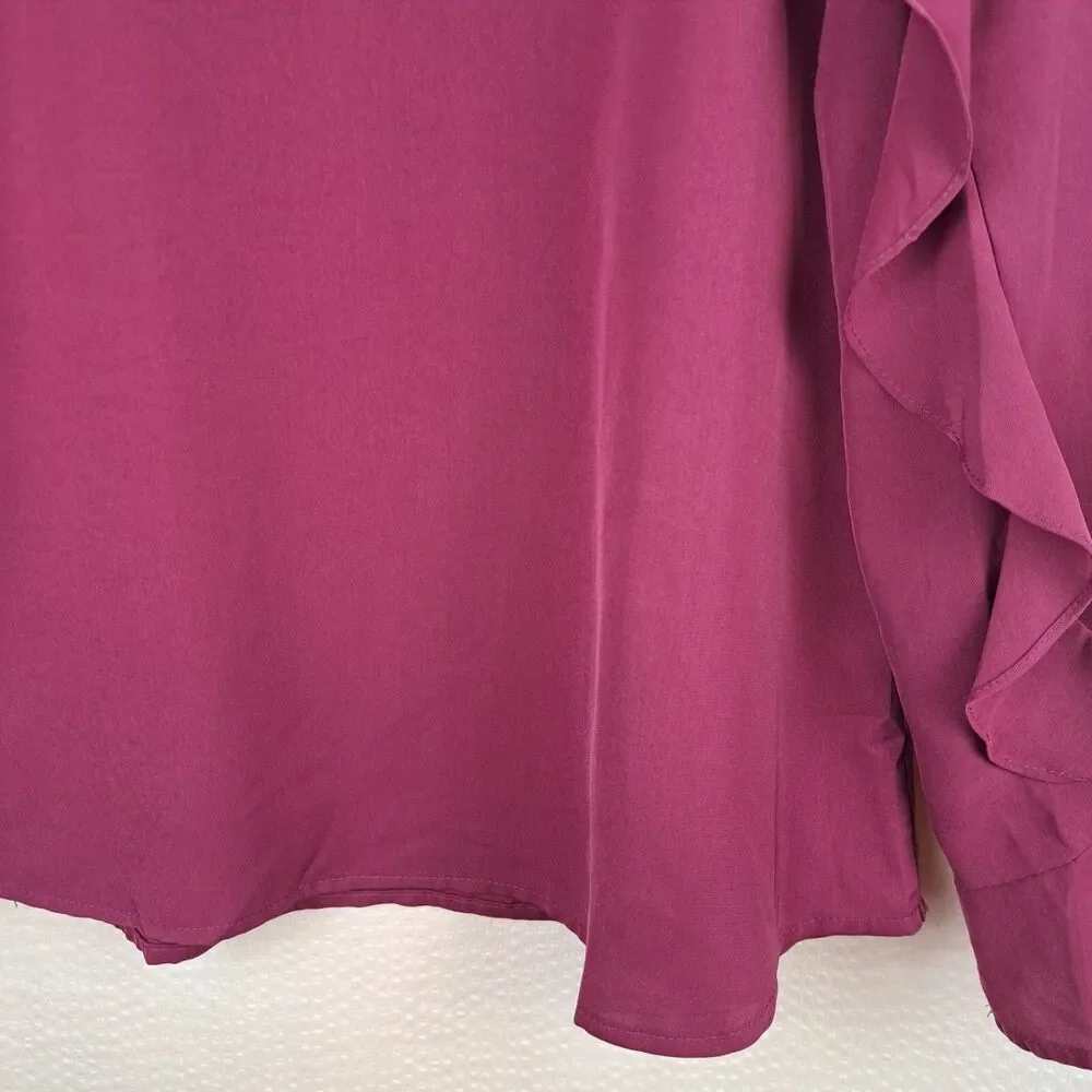 Umgee Long Sleeve Solid Pink Blouse Ruffle Size M Cotton Blend